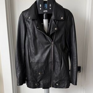 Women's Zara Longline Black Leather Jacket